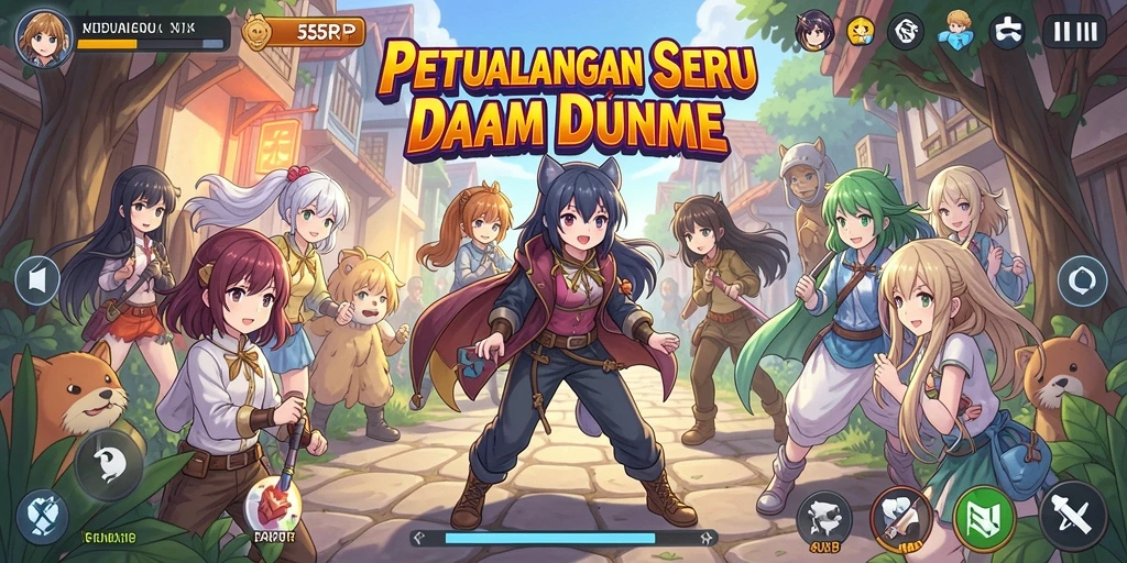 Screenshot gameplay 55RP menampilkan aksi seru karakter anime.