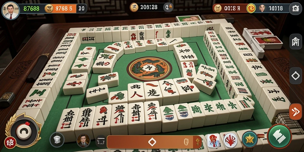 Gameplay mendebarkan di 8768 dengan ubin Mahjong yang berwarna-warni.
