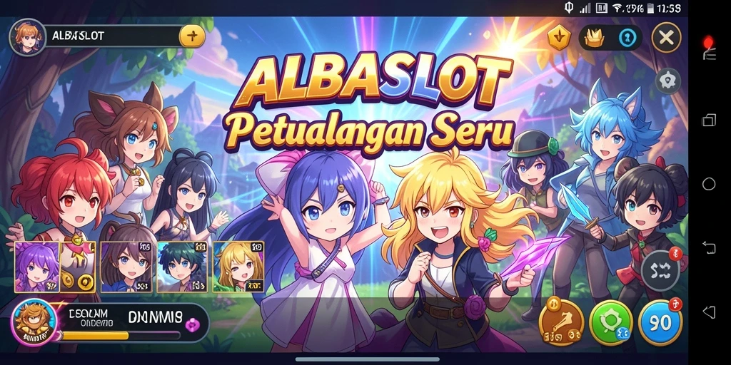 Screenshot utama ALBASLOT menampilkan karakter Anime dalam aksi