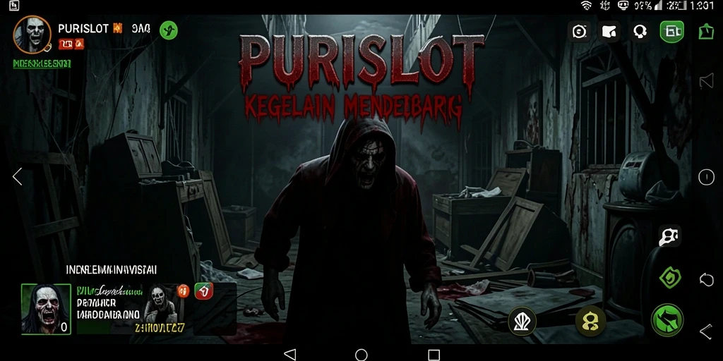 Screenshot gameplay PURISLOT yang menampilkan suasana horor yang menegangkan.